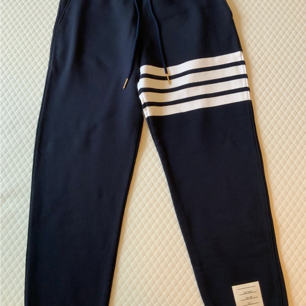 Thom Browne Blue and White Sweatpants with Striped Detail